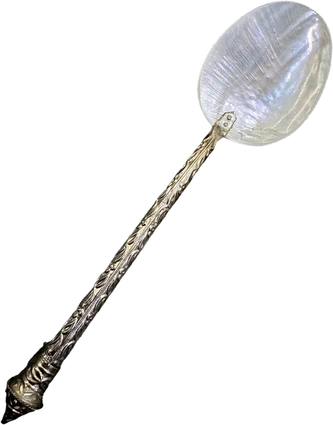 Mother-of-pearl spoon — Embossed metal handle